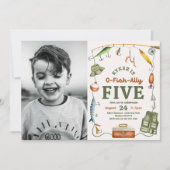 写真 フィッシング 5歳 誕生日 招待状 (正面)