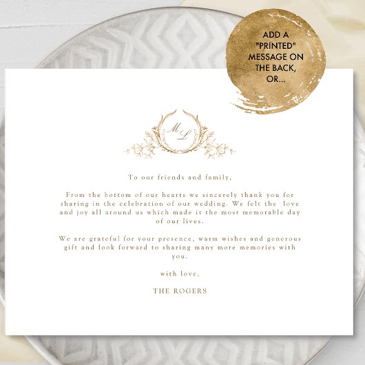 写真、フォーマルモノグラム、愛と感謝結婚の サンキューカード