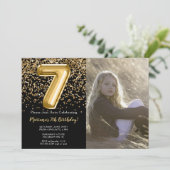 写真 ブラック ゴールド キッズ ガール 7歳 誕生日パーティー 招待状 (スタンド正面)