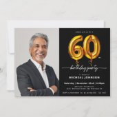 写真 ブラック ゴールド 60歳の誕生日 招待状 (正面)