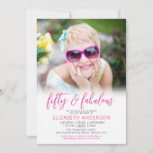 写真 ブラック ホワイト ピンク 50 すばらしい 誕生日 モダン 招待状 (正面)