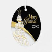 写真 – ブラック、ホワイト、金ゴールドクリスマス カスタマイズ | メタルオーナメント (正面左)