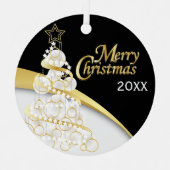 写真 – ブラック、ホワイト、金ゴールドクリスマス カスタマイズ | メタルオーナメント (正面)