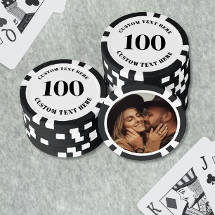 写真 ブラック ホワイト 100 番号付き ポーカーチップ