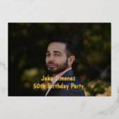 写真 ブラック 50歳 サプライズ 誕生日 ゴールド 箔招待状 (正面)