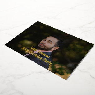 写真 ブラック 50歳 サプライズ 誕生日 ゴールド 箔招待状