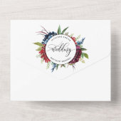 写真、ブルゴーニュ、ブルー結婚ズ、および穴あき出欠勤の出欠確認 オールインワン招待状 (裏面)