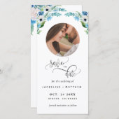 写真、ブルーフローラウェディング日付ブックマークを保存 (正面/裏面)