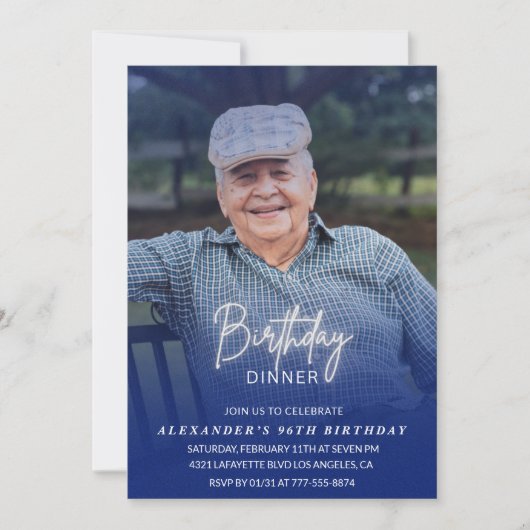 写真 ブルー シャドウ 誕生日ディナー 96歳の誕生日 招待状 (正面)