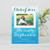 写真 ブルー 水彩画 高校卒業/パーティー 招待状 (スタンド正面)