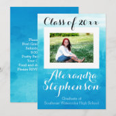 写真 ブルー 水彩画 高校卒業/パーティー 招待状 (正面/裏面)