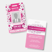 写真 ボランティア 陽気な 白い デイジー ピンク バッジ (正面&裏面)