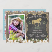 写真 マグノリア フラワーズ グリッター ホース バースデー インビテ 招待状 (正面/裏面)