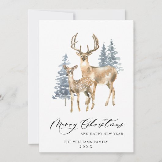 写真 ミニマリスト エレガントな鹿のクリスマスツリー シーズンカード (正面)
