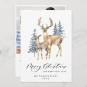 写真 ミニマリスト エレガントな鹿のクリスマスツリー シーズンカード (正面/裏面)
