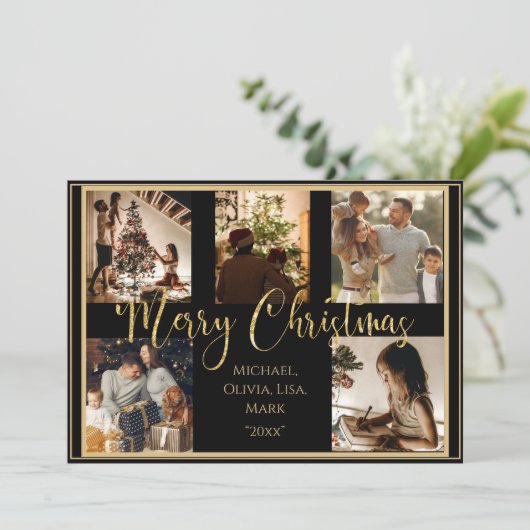 写真 メリークリスマス ゴールドスクリプト ホリデーカード (スタンド正面)