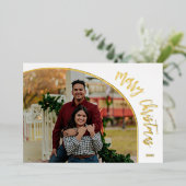 写真 メリークリスマス スクリプト ゴールド 箔シーズンカード (立ち正面)