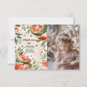 写真「メロンの中の1つ」かわいいスイカの女の子1st Bi サンキューカード (正面)