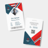 写真、モダンバーコード、ロゴ、名前 バッジ (正面＆裏面)