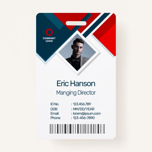 写真、モダンバーコード、ロゴ、名前 バッジ (正面)