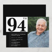 写真 モノクロ 94歳の誕生日パーティー招待状 招待状 (正面/裏面)