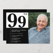 写真 モノクロ 99歳 誕生日 ご招待状 招待状 (正面/裏面)