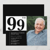 写真 モノクロ 99歳 誕生日 招待状 (正面/裏面)