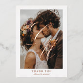 写真,モノグラム,バラ-金ゴールド – フォイル, "ありがとう" 箔招待状 (正面)