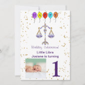 写真&ライブラリ誕生日と金ゴールド&バルーン 招待状 (正面)