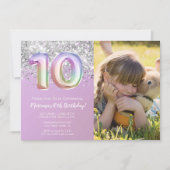 写真 レインボースパークル 10歳の誕生日 招待状 (正面)