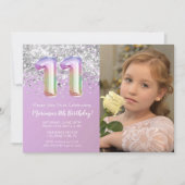 写真 レインボースパークル 11歳の誕生日 招待状 (正面)