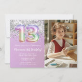 写真 レインボースパークル 13歳の誕生日 招待状 (正面)