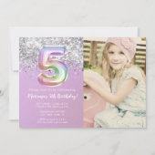 写真 レインボースパークル 5歳の誕生日 招待状 (正面)