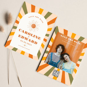 写真 レインボー 波打つ グルーヴィー セーブ・ザ・デート QRコード