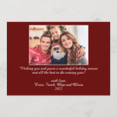 写真 レトロなルーラルスタイルの赤いトラックのクリスマスグリーティング シーズンカード (裏面)