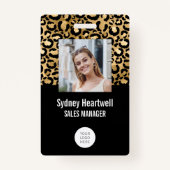 写真 ロゴ バーコード ゴールド ブラック レオパード プリント バッジ (正面)