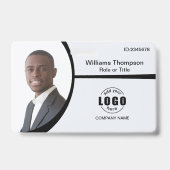 写真 ロゴ バーコード 従業員 黒と白 バッジ (正面)