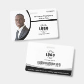 写真 ロゴ バーコード 従業員 黒と白 バッジ (正面&裏面)