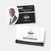写真 ロゴ バーコード 従業員 黒と白 バッジ (正面&裏面)