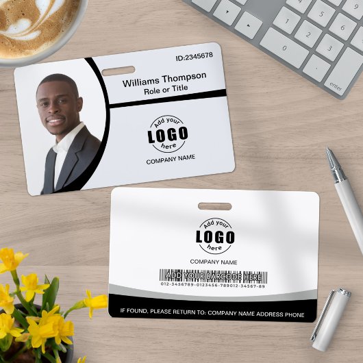 写真 ロゴ バーコード 従業員 黒と白 バッジ