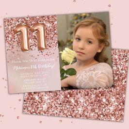 写真 ローズゴールド 女の子 11歳 誕生日パーティー 招待状
