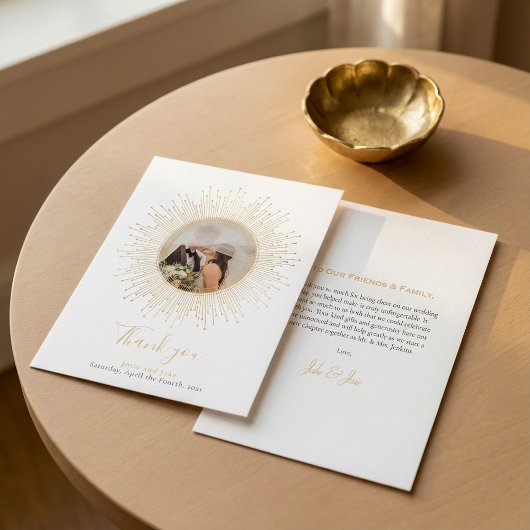 写真、ヴィンテージかわいらし金ゴールド結婚枠 サンキューカード