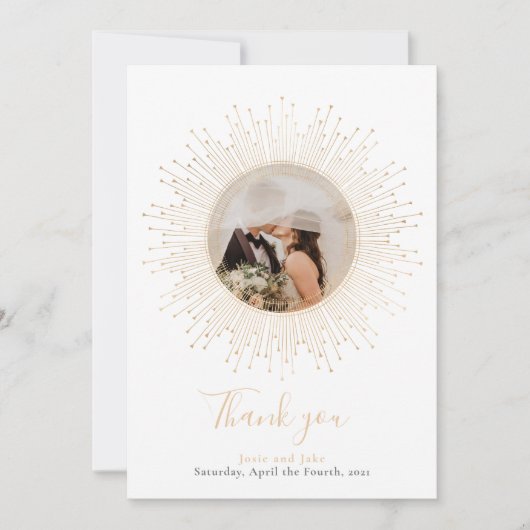 写真、ヴィンテージかわいらし金ゴールド結婚枠 サンキューカード (正面)