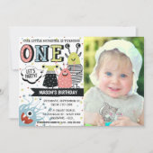 写真 一歳のモンスター誕生日招待状 招待状 (正面)