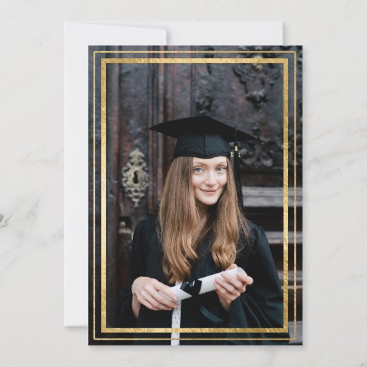 写真:両親からパープル金ゴールド&ホワイト卒業 案内状 (裏面)