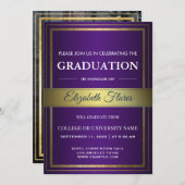 写真:両親からパープル金ゴールド&ホワイト卒業 案内状 (正面/裏面)