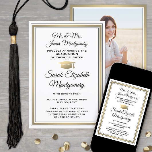 写真：両親から白黒卒業・金ゴールド 案内状