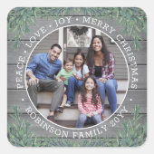 写真&任意の文字クリスマスグリーン&グレーウッド スクエアシール (正面)