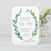 写真 保存日 ラウレルリース オリーブの葉 アート 招待状 (スタンド正面)
