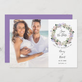 写真 保存 日付 エレガント フラワー ガーランド 招待状 (正面/裏面)